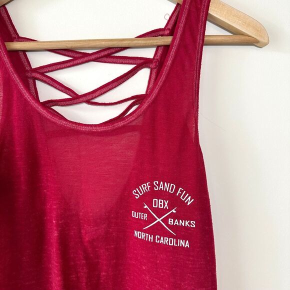 Outer Banks OBX Exist Tank Top Criss Cross Back Women's Red Size Medium M - Picture 3 of 6
